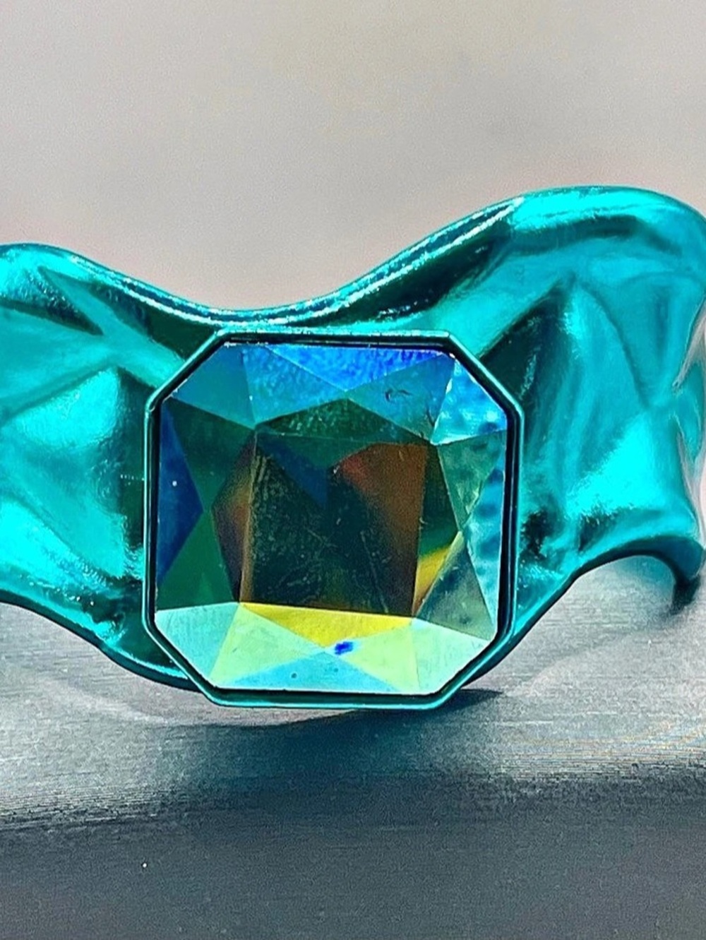 Blue Turquoise Chunky Statement Cuff Bracelet with Gem Like New
